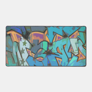 Blue Graffiti Design Desk Mat