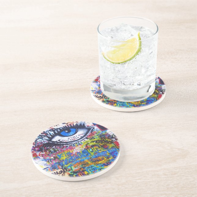 Blue graffiti evil eye coaster (Side)