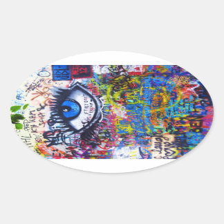 Blue graffiti evil eye oval sticker