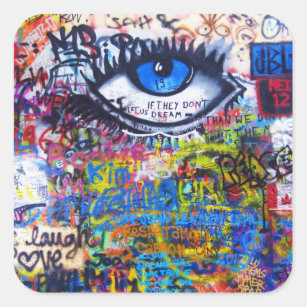 Blue graffiti evil eye square sticker