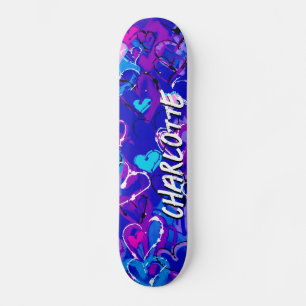 Blue Graffiti Hearts: Ride with Style and Flair Skateboard