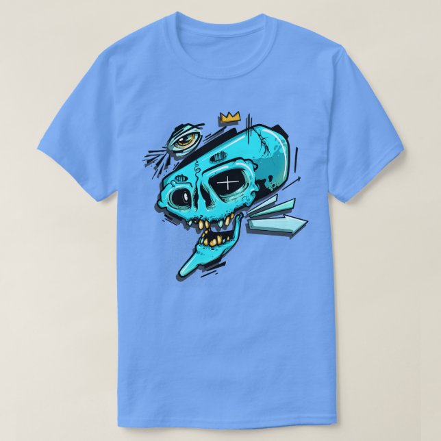 Blue Graffiti Skull T-Shirt (Design Front)
