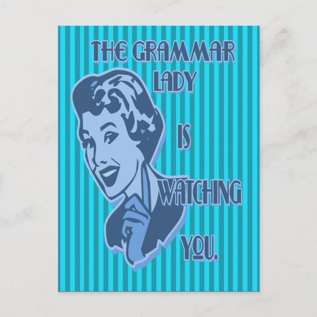 Blue Grammar Lady Watching Postcards (Front)