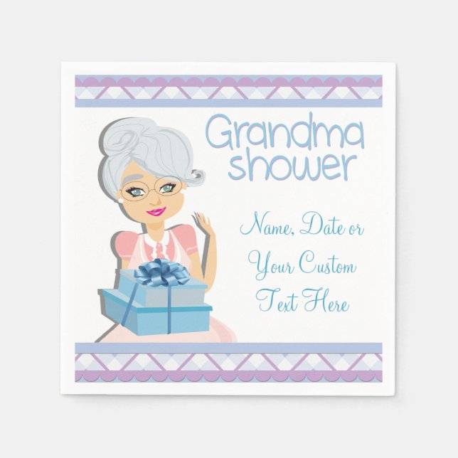 Blue Grandma Baby Shower Party Napkins (Front)