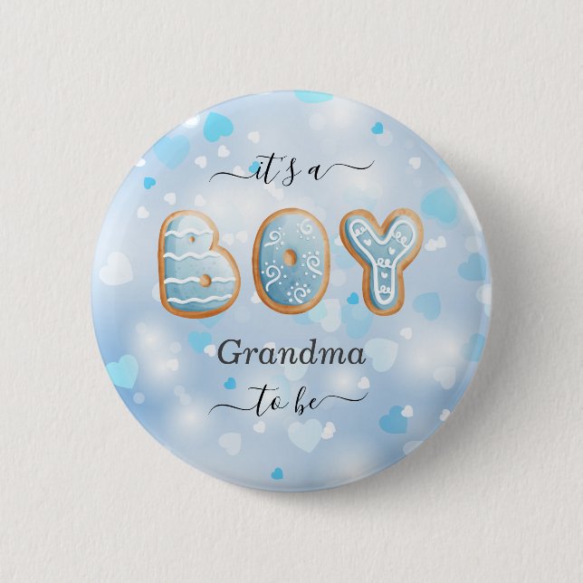 Blue Grandma to Be Boy Baby Shower Button (Front)