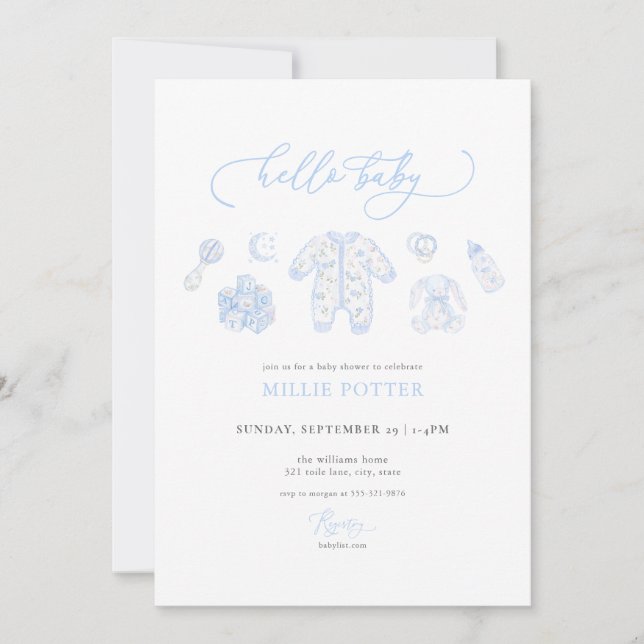 Blue Grandmillenial Baby Shower Invitation (Front)