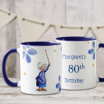 Blue Grandmother Watercolor Floral 80th Birthday  Mug<br><div class="desc">Cute and sweet 80th birthday mug with an illustration of an old lady with a cane. Personalise the text with your own information or click on customise further to make more changes. Illustrated and designed by Patricia Alvarez.</div>
