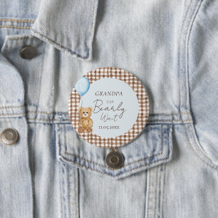 Blue Grandpa Can Bearly Wait Boy Baby Shower  7.5 Cm Round Badge