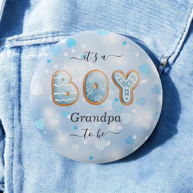 Blue Grandpa to Be Boy Baby Shower Button (Creator Uploaded)
