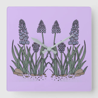 Blue Grape Hyacinth Square Wall Clock