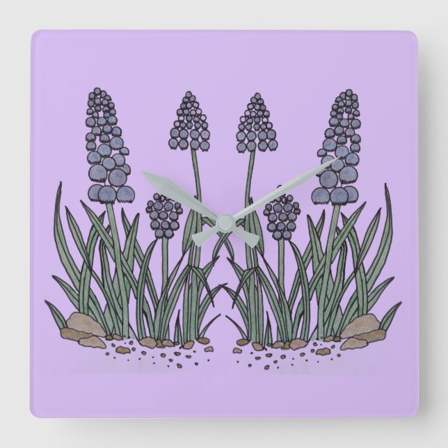 Blue Grape Hyacinth Square Wall Clock (Front)