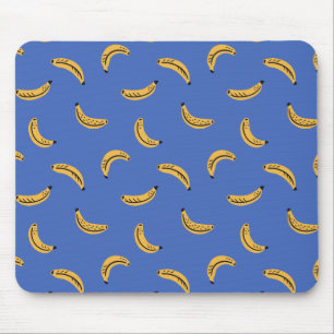 Blue graphic bananas - bold tropical fruit pattern mouse pad