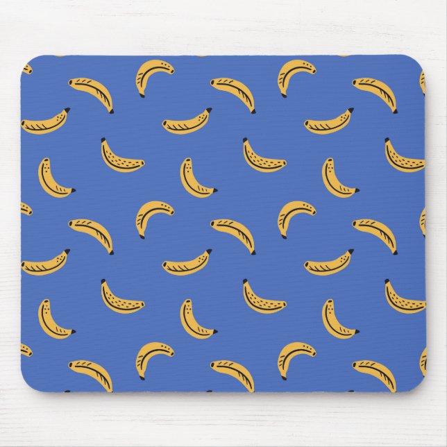 Blue graphic bananas - bold tropical fruit pattern mouse pad (Front)