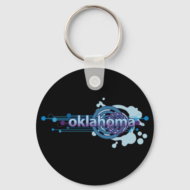 Blue Graphic Circle Oklahoma Keychain Dark (Front)