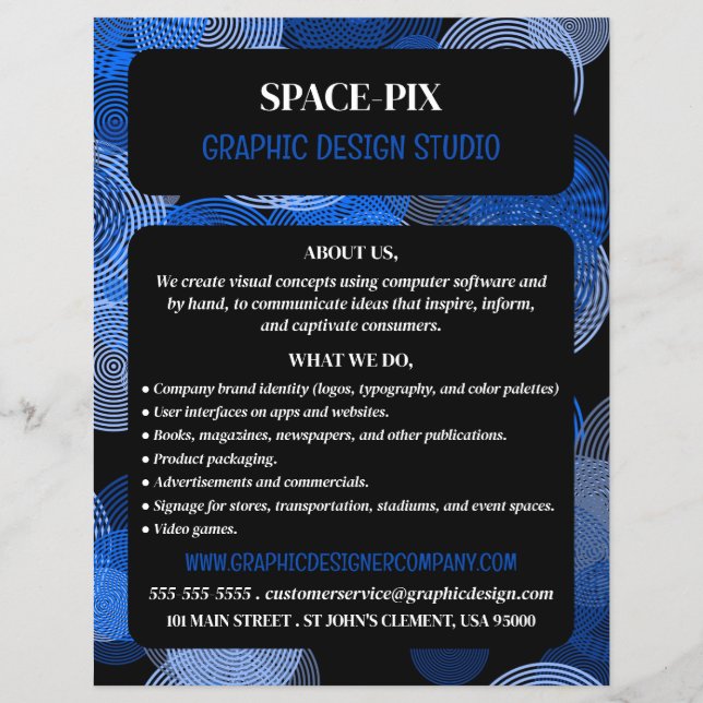 Blue Graphic Circles, Graphic Designer Advertising Flyer (Front)
