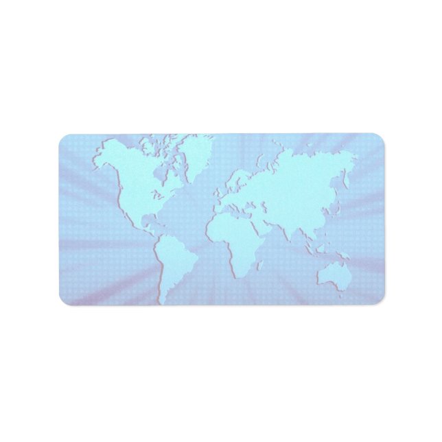 Blue graphic world map bed label (Front)