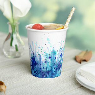 Blue grass splashed watercolor art wedding cups