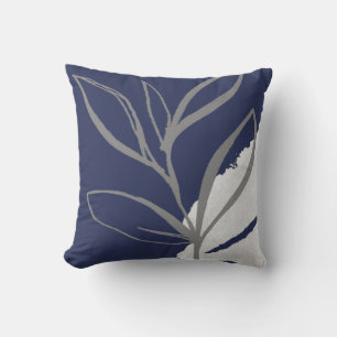 Blue & Gray Abstract Watercolor Leaves Cushion