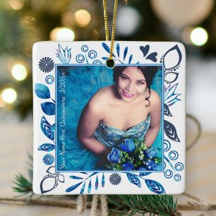 Blue-Gray and Aqua Floral Quinceanera Ornament
