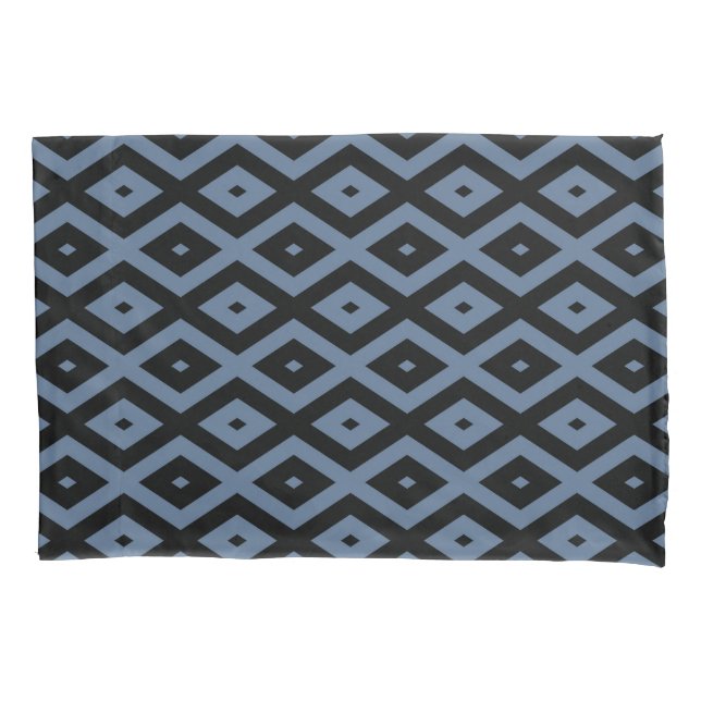Blue gray and black diamond pattern pillowcase (Front)