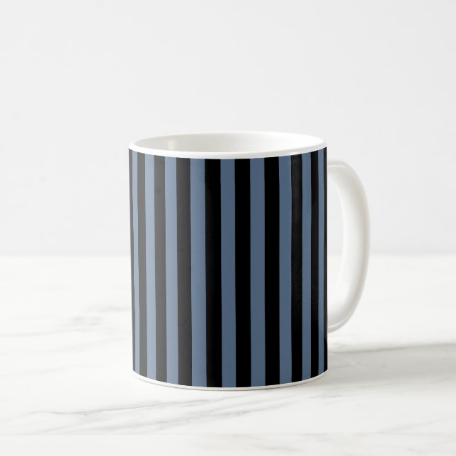 Blue gray and black stripes coffee mug (Front Right)