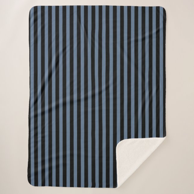 Blue gray and black stripes sherpa blanket (Front)