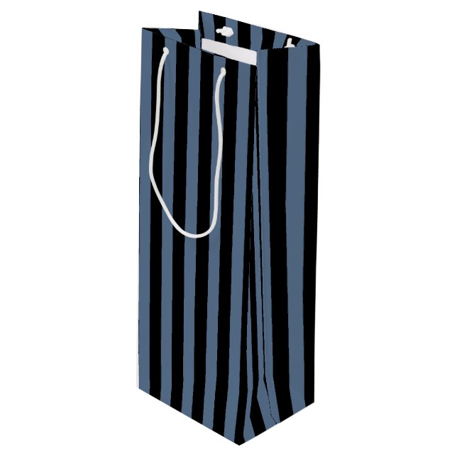 Blue gray and black stripes wine gift bag (Front Angled)