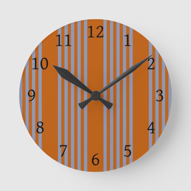 Blue-gray and burnt orange five stripe pattern round clock (Front)