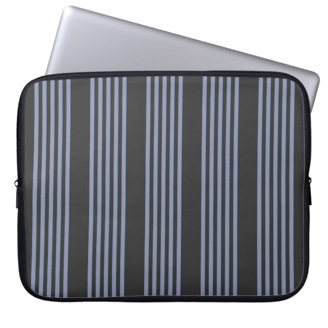 Blue-gray and charcoal five stripe pattern laptop sleeve (Front)