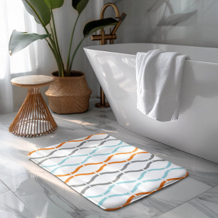 Blue, gray and orange funky stripes pattern bath mat