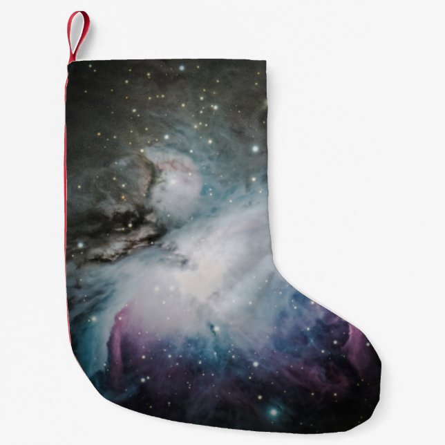 Blue, gray, and purple nebula small christmas stocking (Front)