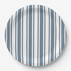 Blue-gray and white candy stripes paper plate