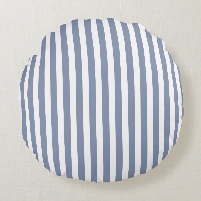 Blue gray and white candy stripes round cushion (Front)