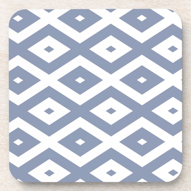 Blue gray and white diamond pattern coaster (Front)
