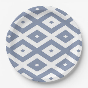 Blue gray and white diamond pattern paper plate