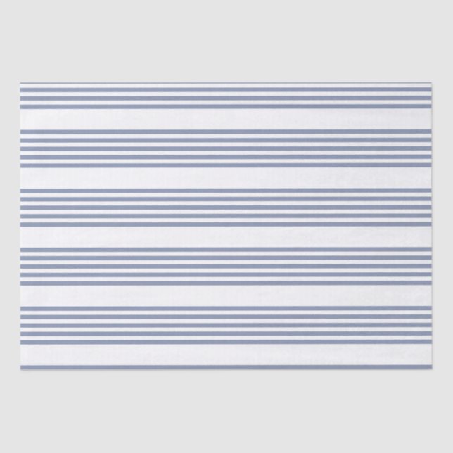 Blue-gray and white five stripe pattern tissue paper (Front)