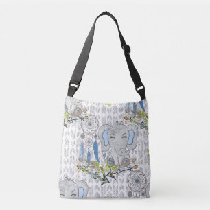 BLUE & GRAY BOHO BABY ELEPHANT & DREAMCATCHER CROSSBODY BAG