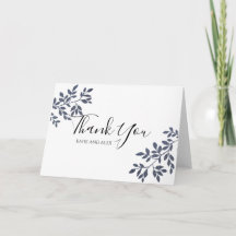 Blue Gray Botanical Glitter Wedding Thank You