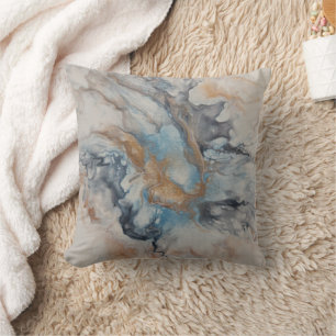 Blue, gray, bronze, cream abstract modern cushion