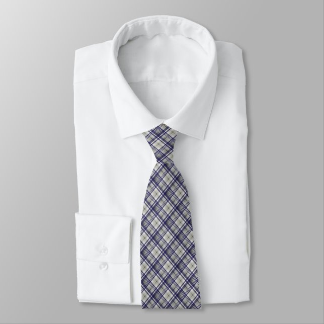 Blue Gray Check Plaid Neck Tie (Tied)