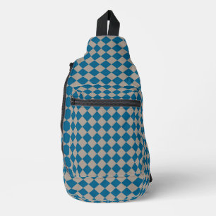 Blue Gray Checker Diamond Pattern Sling Bag
