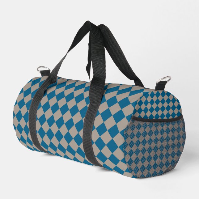 Blue Gray Checker Diamond Pattern Small Duffle Bag (Right Corner)