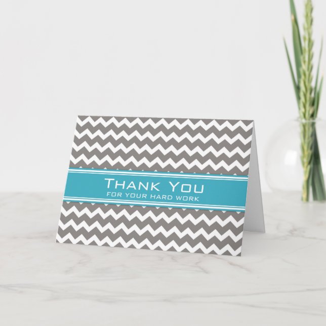 Blue Gray Chevron Employee Anniversary Card (Front)