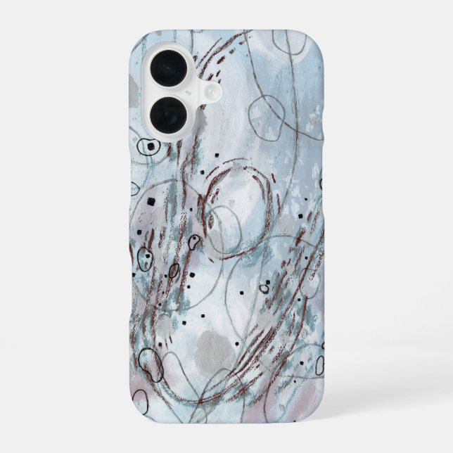 Blue Gray Contemporary Abstract Design iPhone 16 Case (Back)