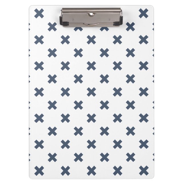Blue-gray cross stitches on white clipboard (Front)