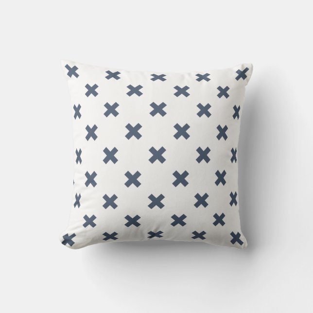 Blue-gray cross stitches on white cushion (Front)