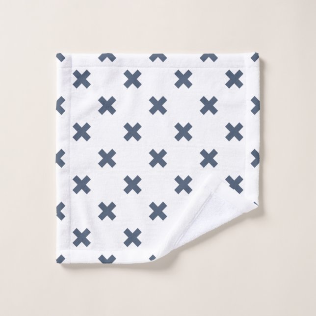 Blue-gray cross stitches on white wash cloth (Wash Cloth)