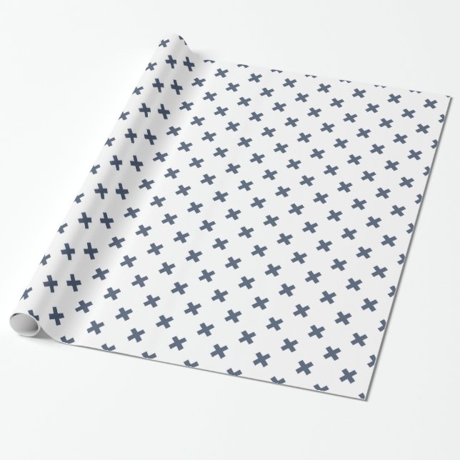 Blue-gray cross stitches on white wrapping paper (Unrolled)