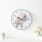 Blue Gray Elephant Nursery Wall Clock