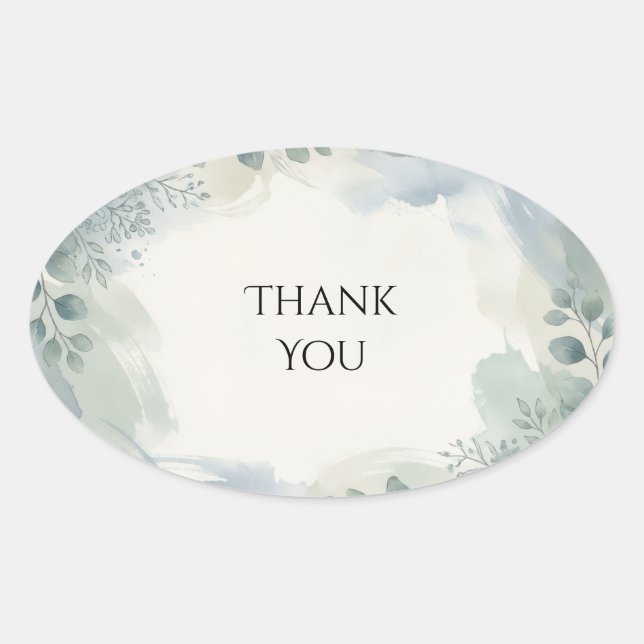Blue Gray Eucalyptus Wedding Thank You Sticker (Front)